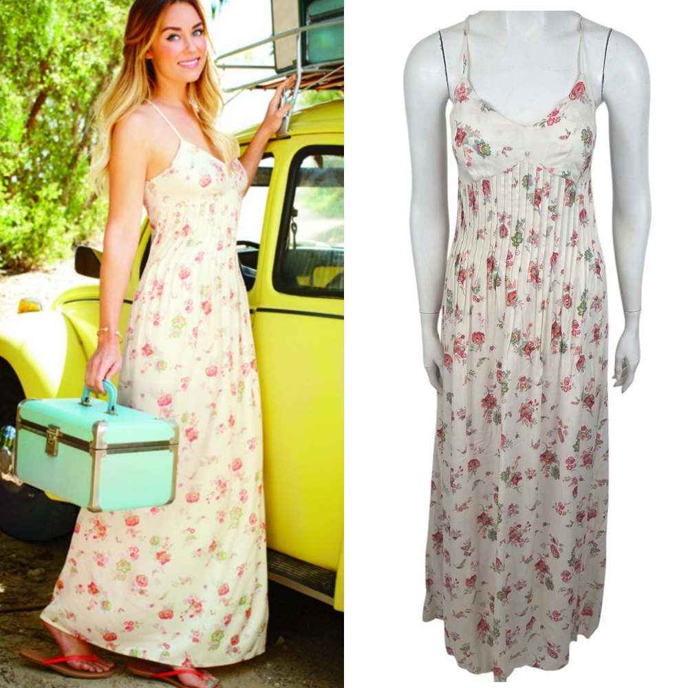LC Lauren Conrad Floral Maxi Dress NEW Boho Prairie Western White Pink Womens 4